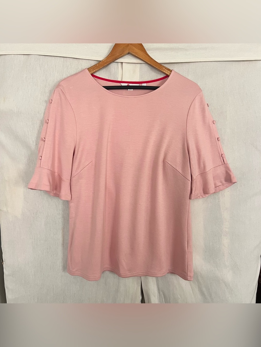 Boden Light Pink Short Flutter Button Sleeve Top